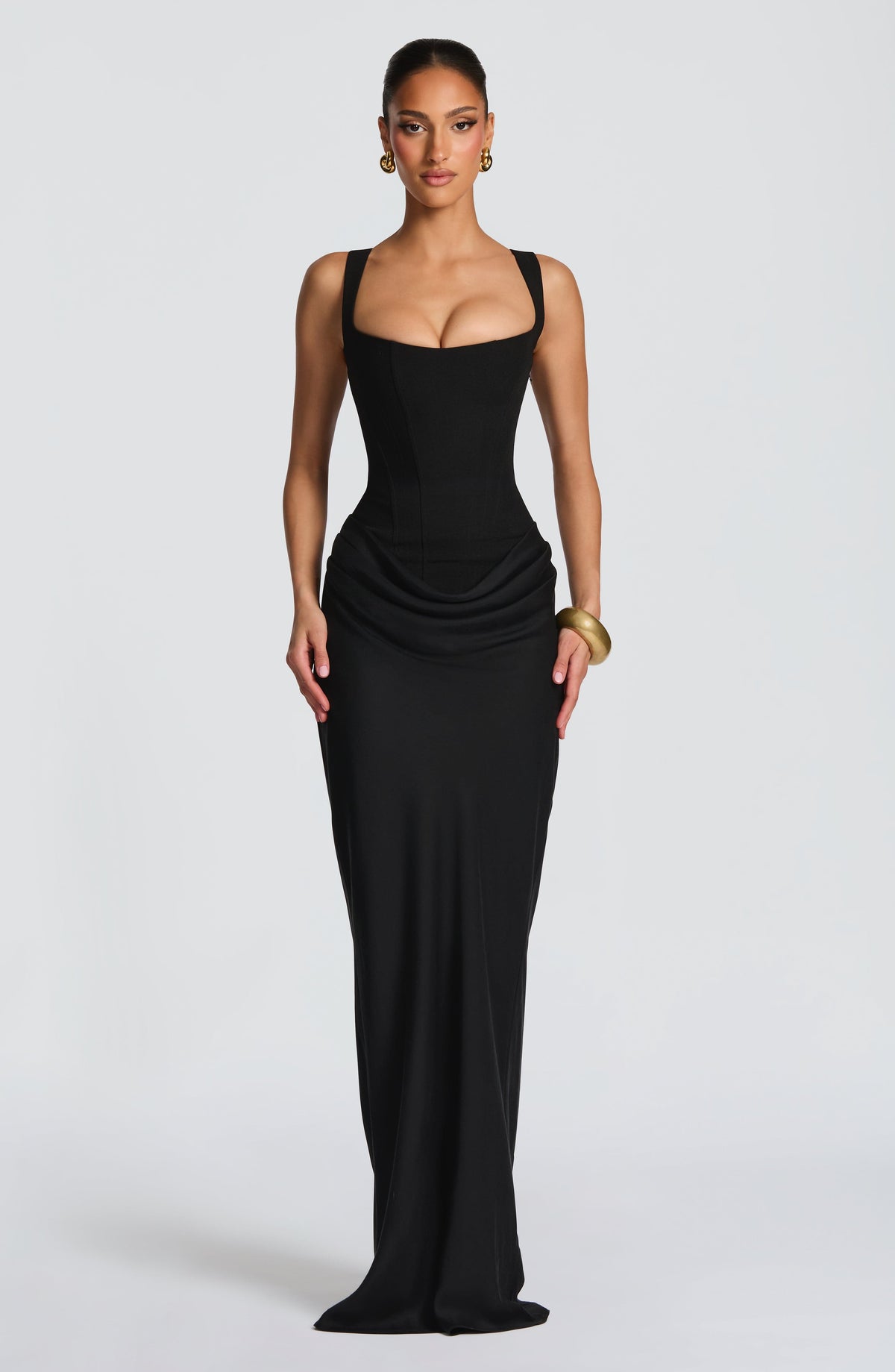 Caroline | Women's Elegant Draped Square Neck Dress
