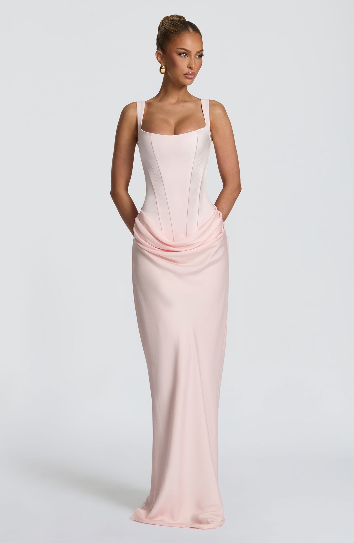 Caroline | Women's Elegant Draped Square Neck Dress