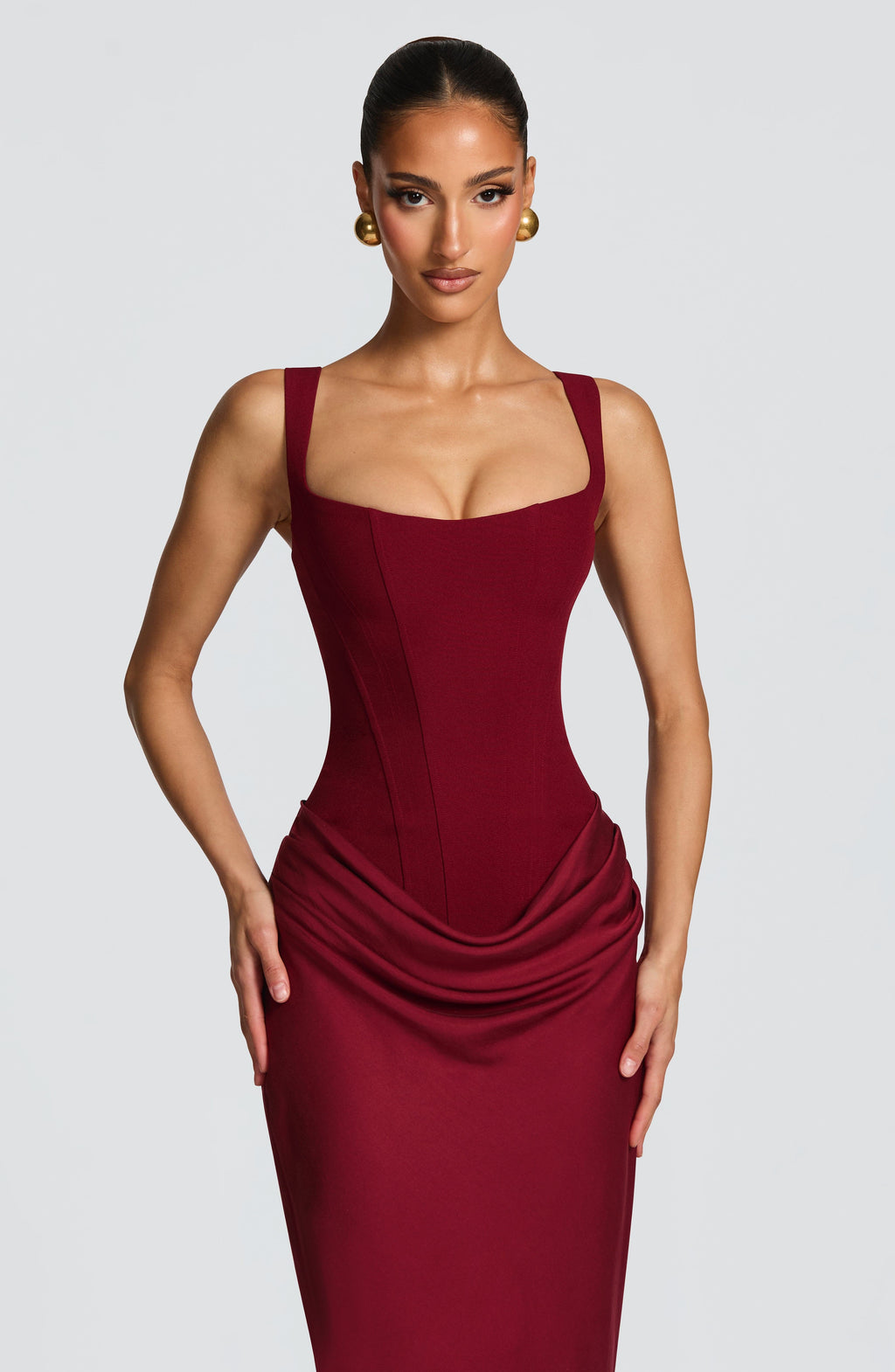 Caroline | Women's Elegant Draped Square Neck Dress