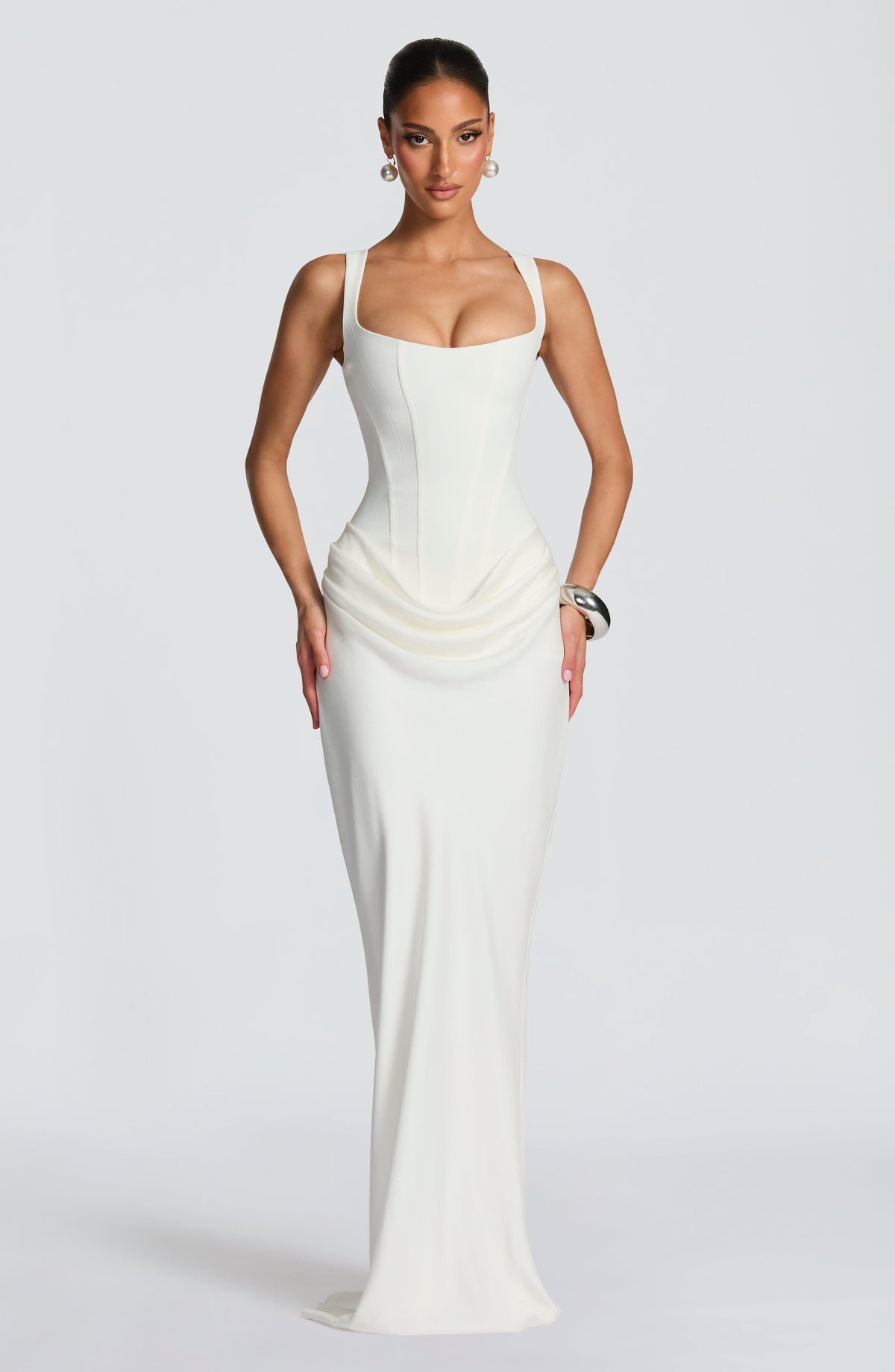 Caroline | Women's Elegant Draped Square Neck Dress