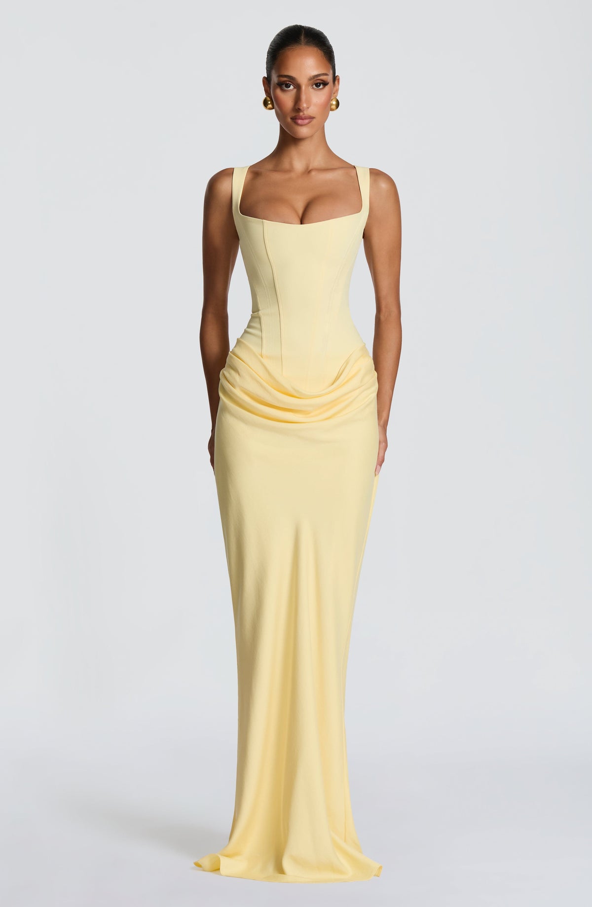 Caroline | Women's Elegant Draped Square Neck Dress
