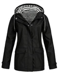 Women's Hooded Rain Jacket with Zip Front and Pockets
