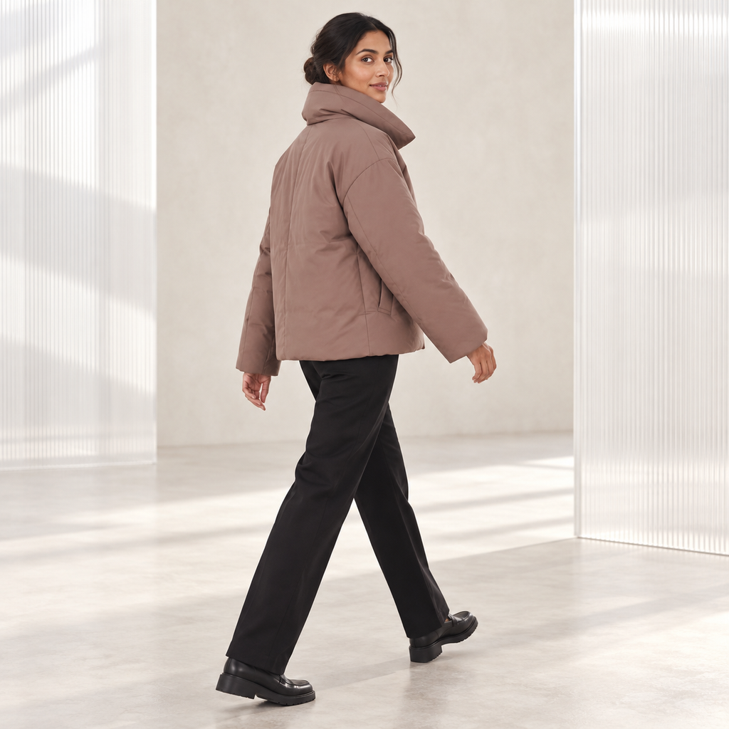 Delphine | Effortless Womens Brown Puffer Coat with Oversized Contemporary Fit