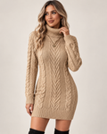 Claudine | Cosy Cable Knit Jumper Dress for Women with High Roll Neck