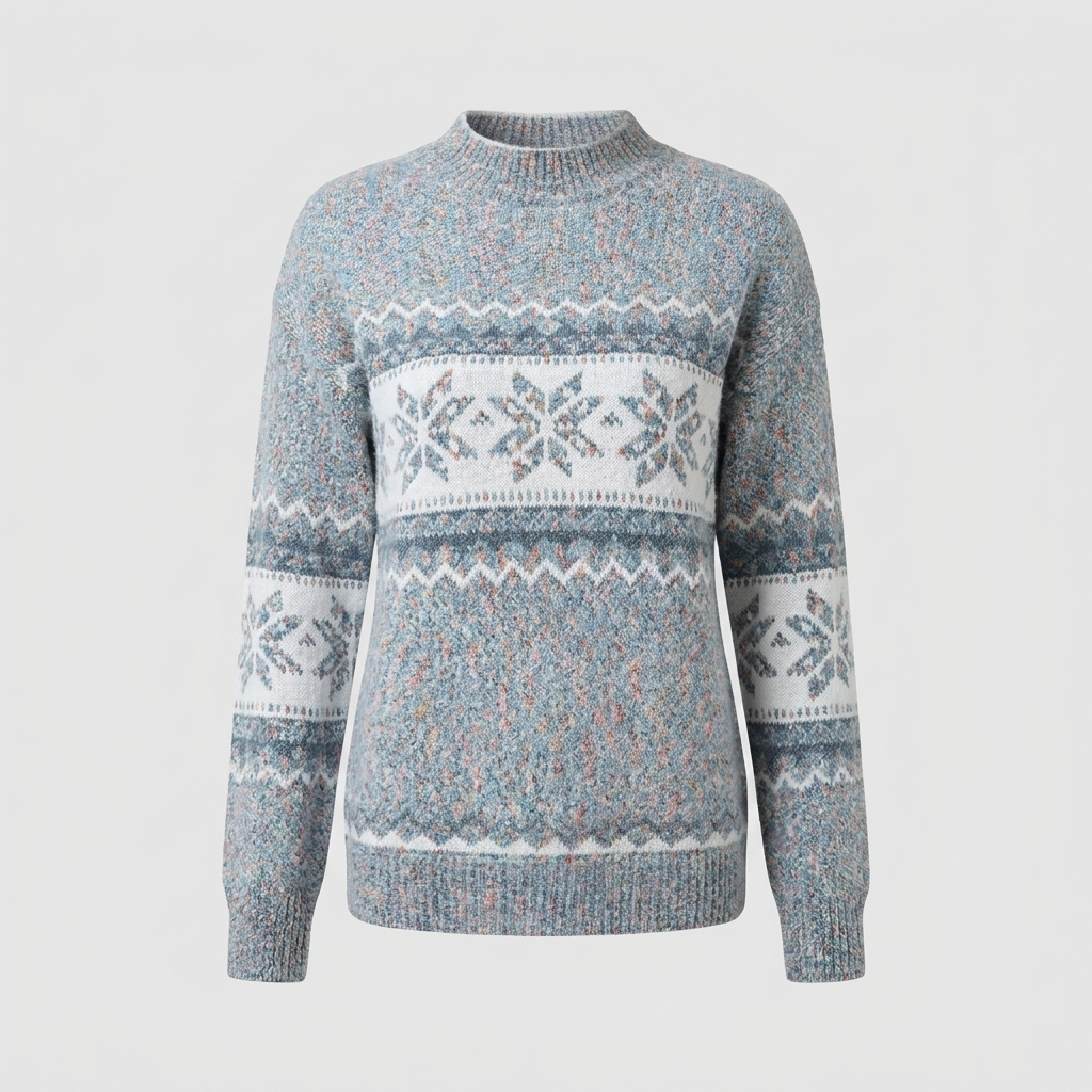 Snowflake Fair Isle mock neck jumper with flecked knit and ribbed trims
