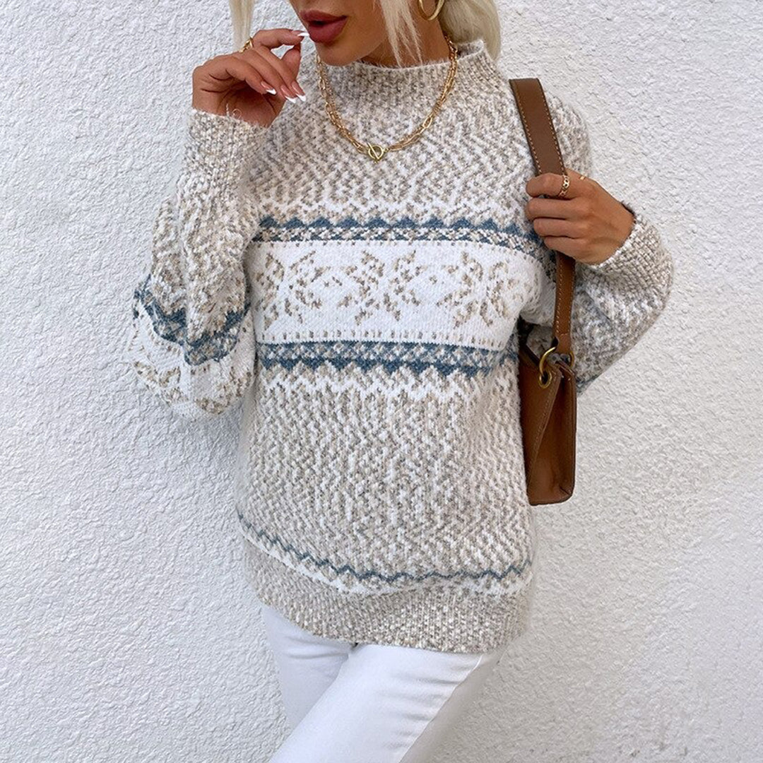 Snowflake Fair Isle mock neck jumper with flecked knit and ribbed trims - view 5
