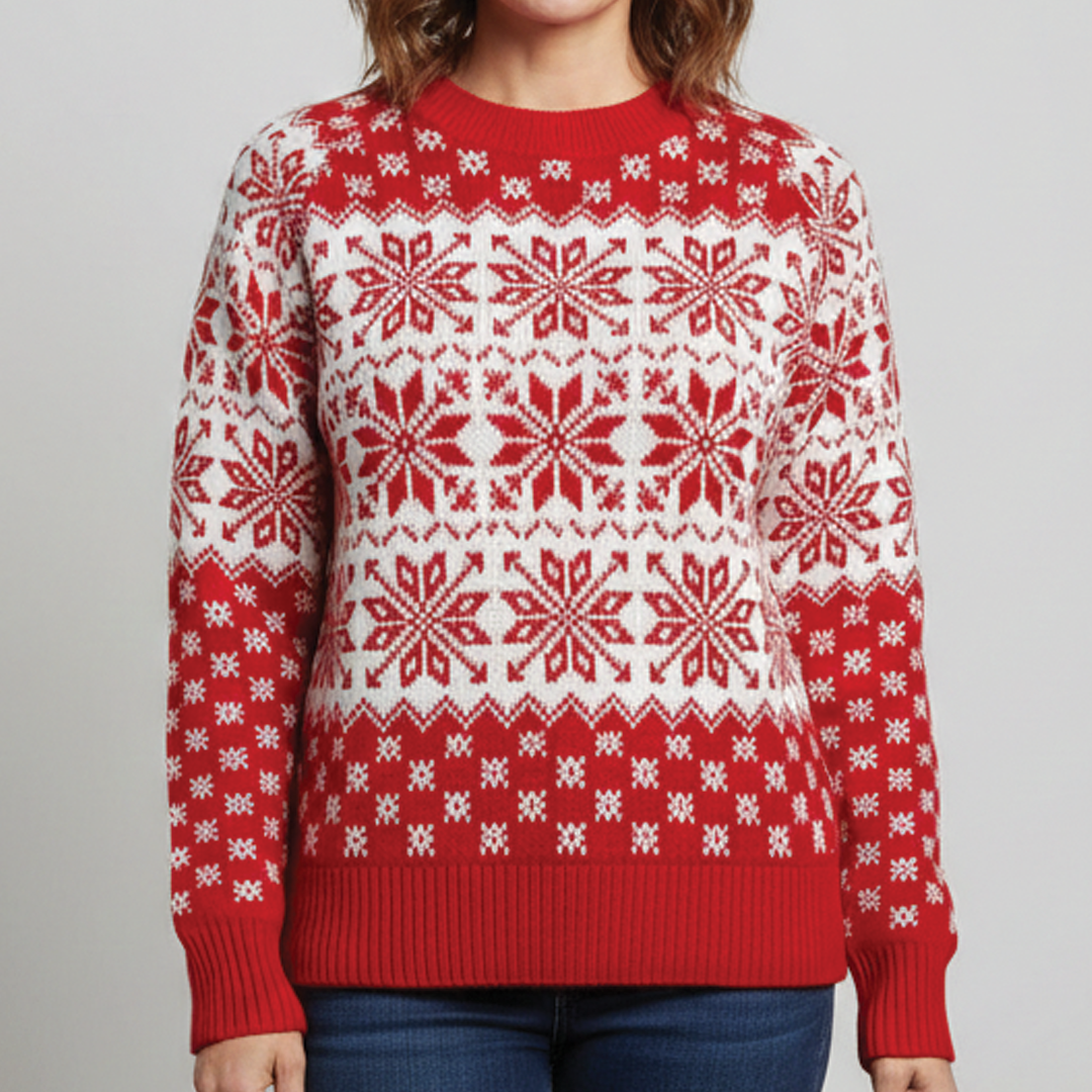 Women's snowflake knit Christmas jumper with crew neck and ribbed trims
