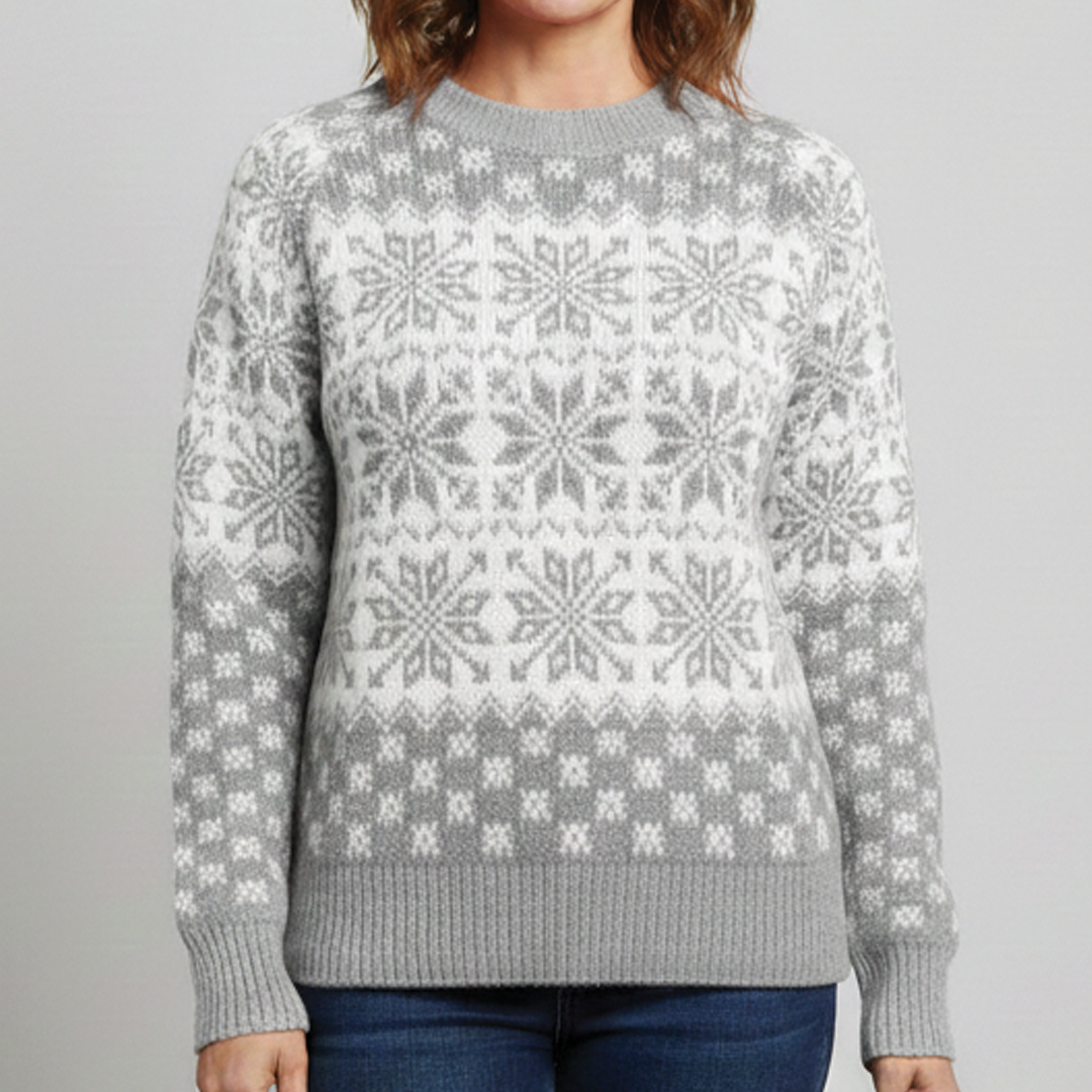 Women's snowflake knit Christmas jumper with crew neck and ribbed trims - view 2