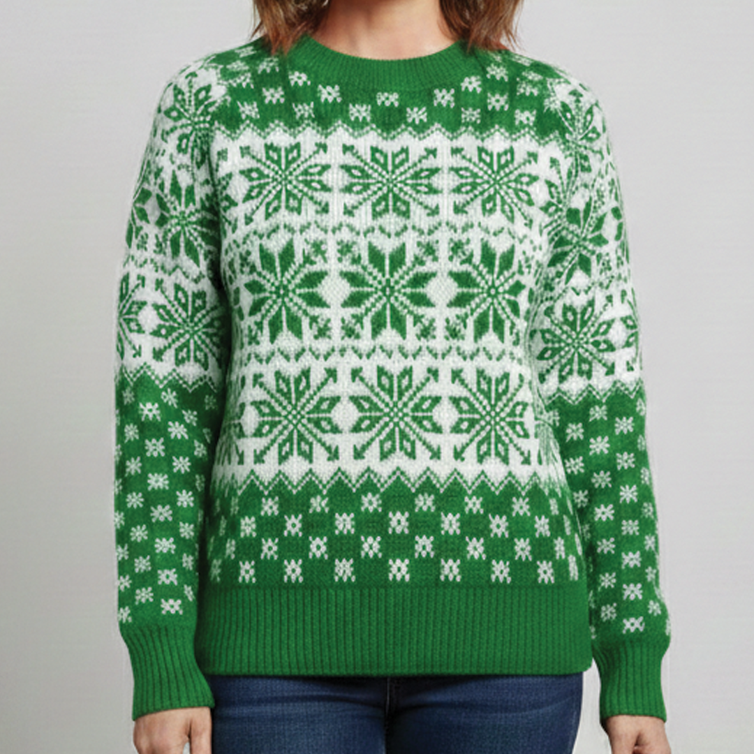 Women's snowflake knit Christmas jumper with crew neck and ribbed trims - view 4