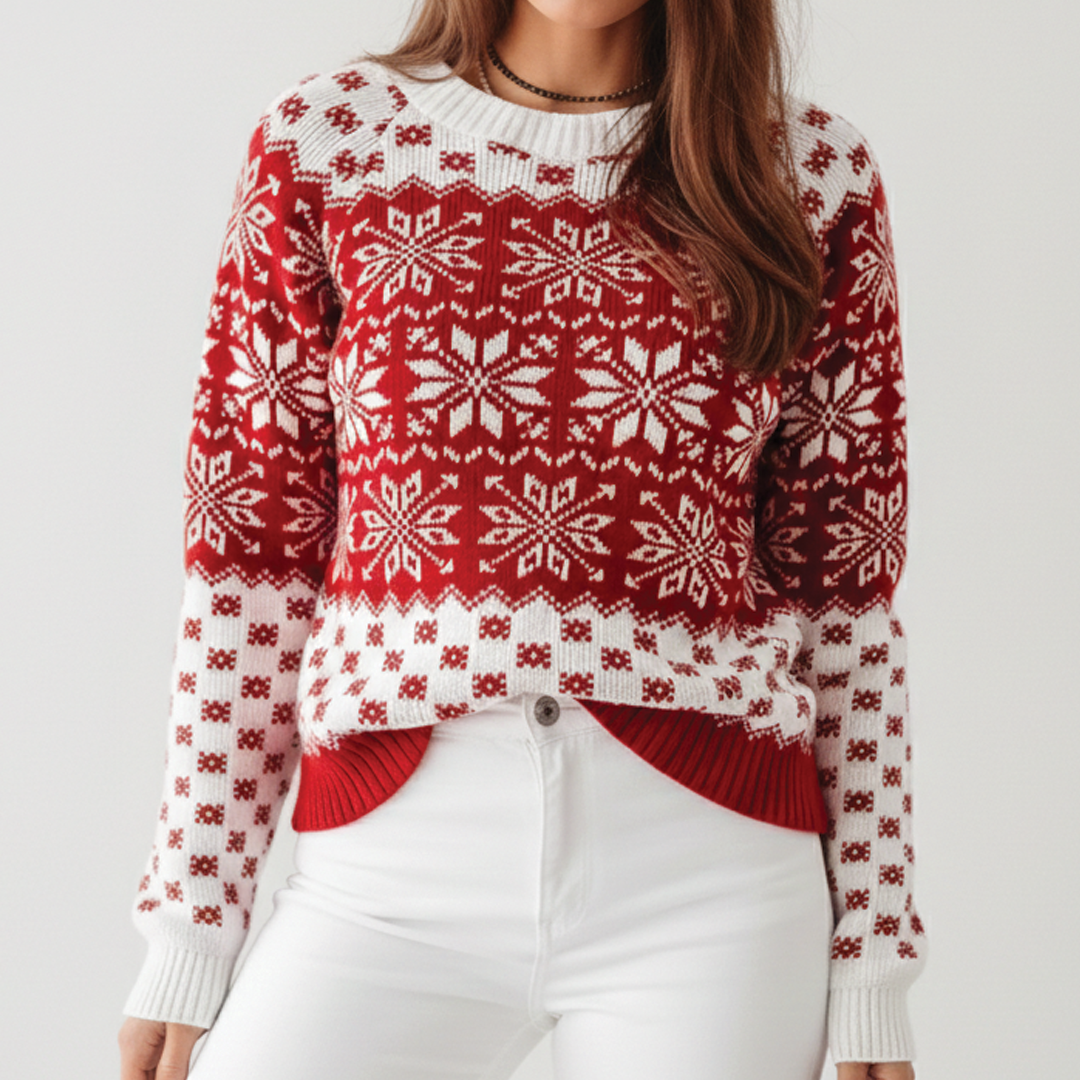 Women's snowflake knit Christmas jumper with crew neck and ribbed trims - view 5