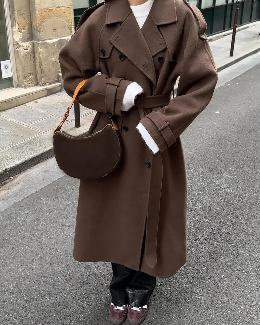 Verity longline belted trench coat - front view