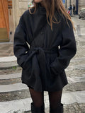 Flora belted funnel neck coat - front view