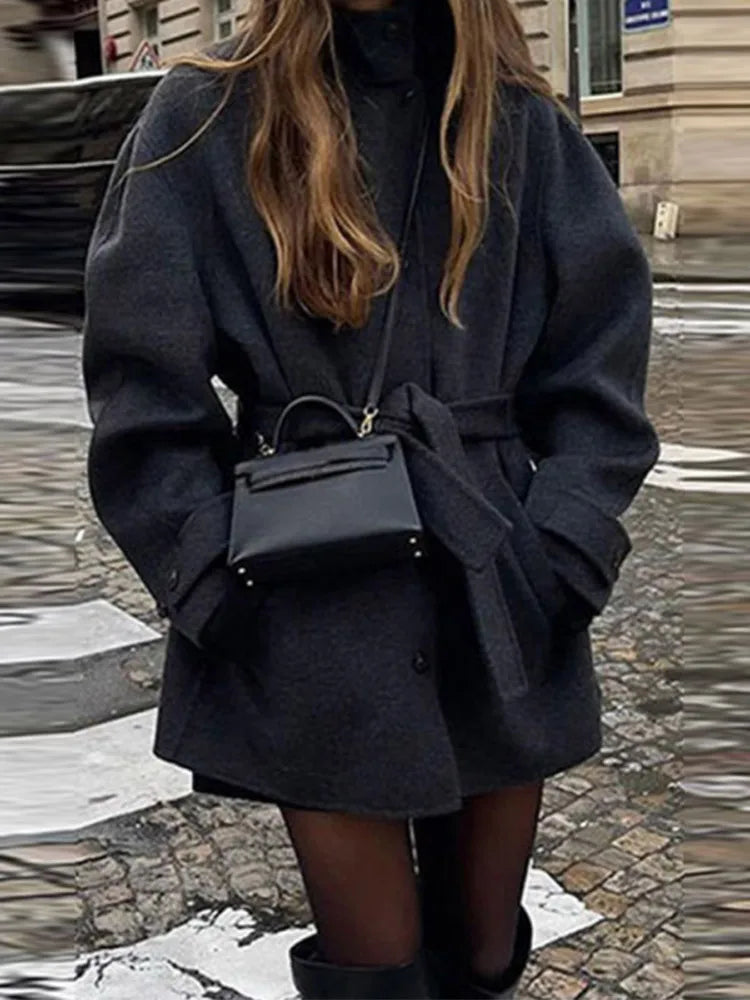 Flora belted funnel neck coat - view 3