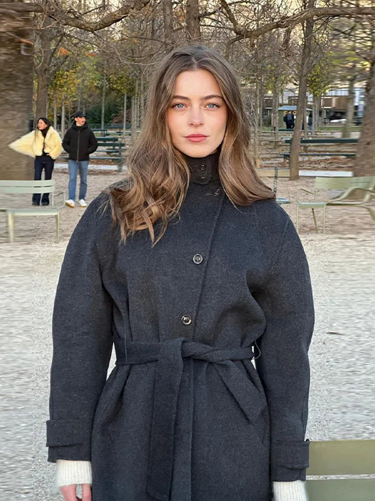Flora belted funnel neck coat - view 4