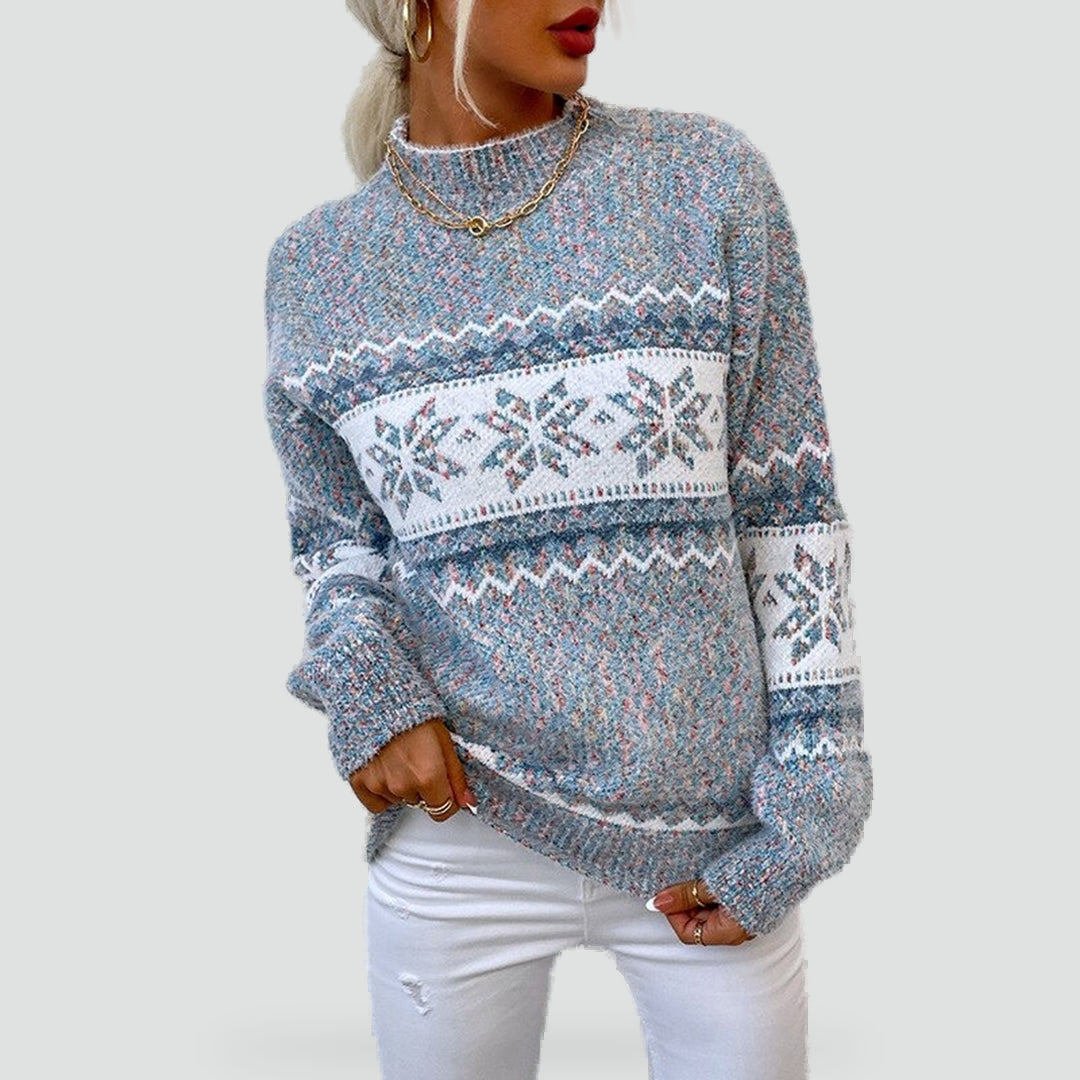 Women's snowflake Fair Isle Christmas jumper with mock neck and relaxed fit