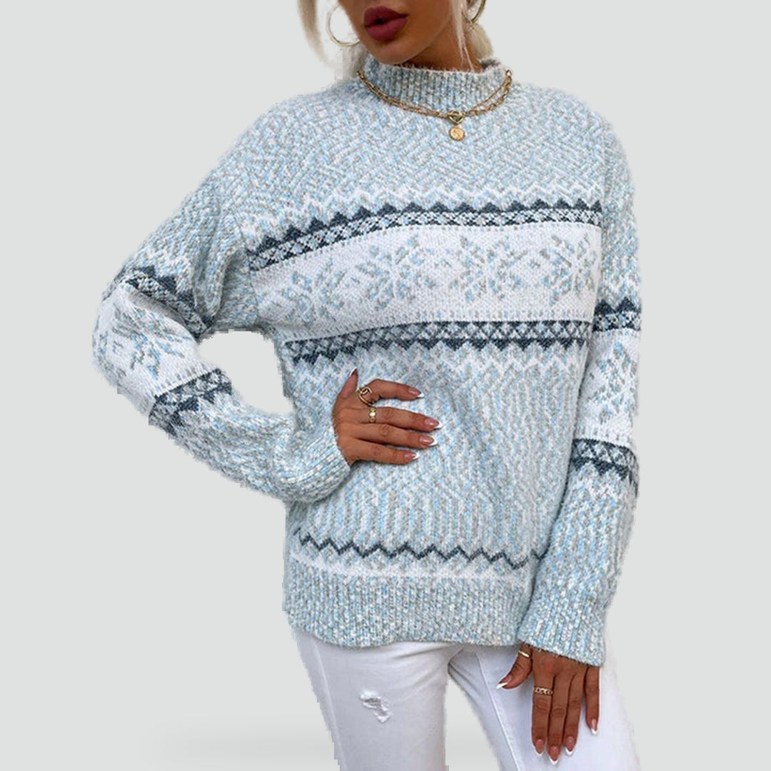 Women's snowflake Fair Isle Christmas jumper with mock neck and relaxed fit - view 2
