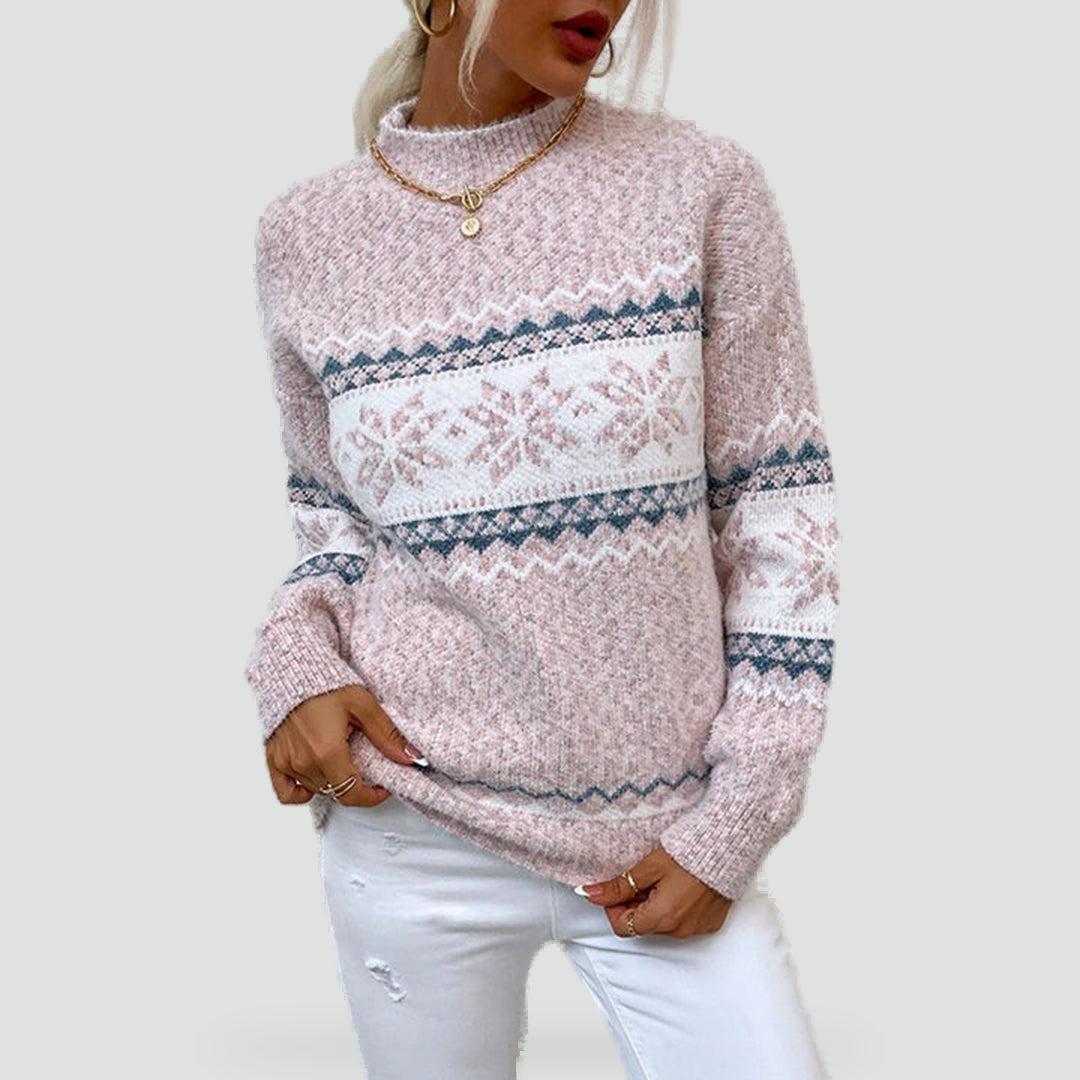 Women's snowflake Fair Isle Christmas jumper with mock neck and relaxed fit - view 3