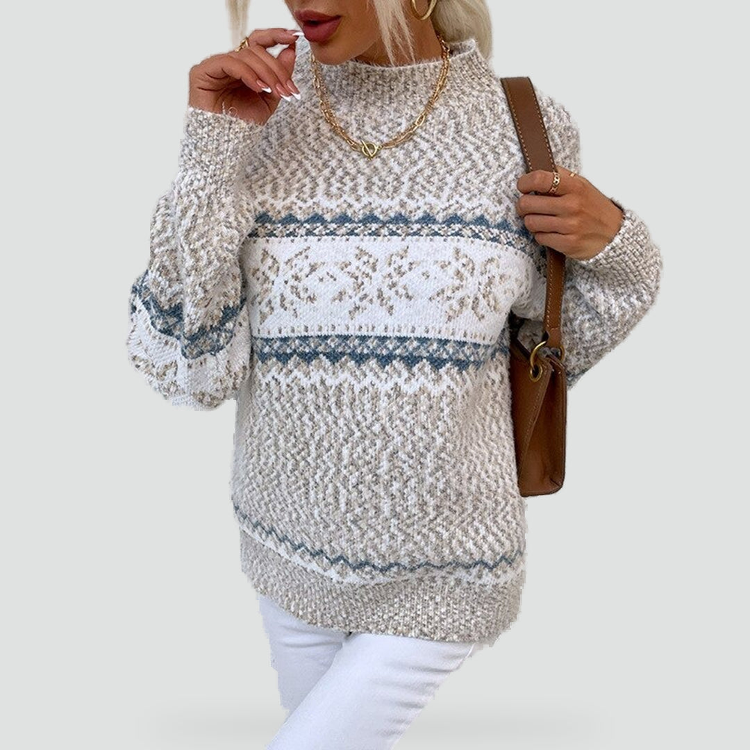 Women's snowflake Fair Isle Christmas jumper with mock neck and relaxed fit - view 4