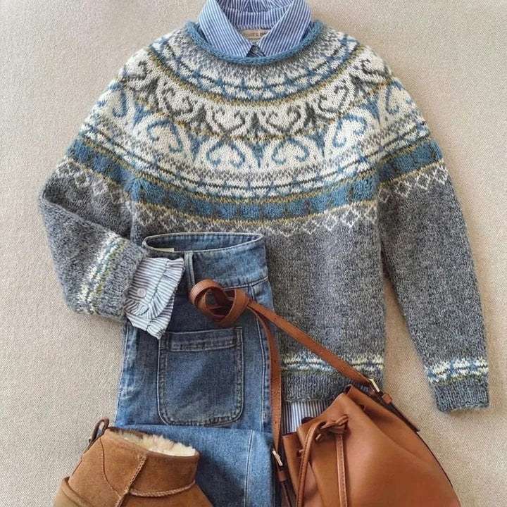 Nordic Fair Isle yoke jumper in brushed knit with crew neck