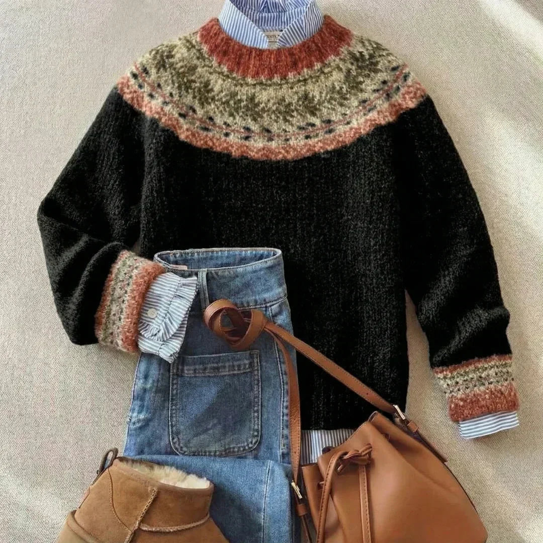 Nordic Fair Isle yoke jumper in brushed knit with crew neck - view 10