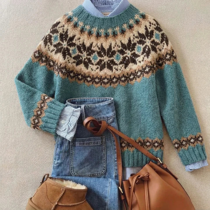 Nordic Fair Isle yoke jumper in brushed knit with crew neck - view 11