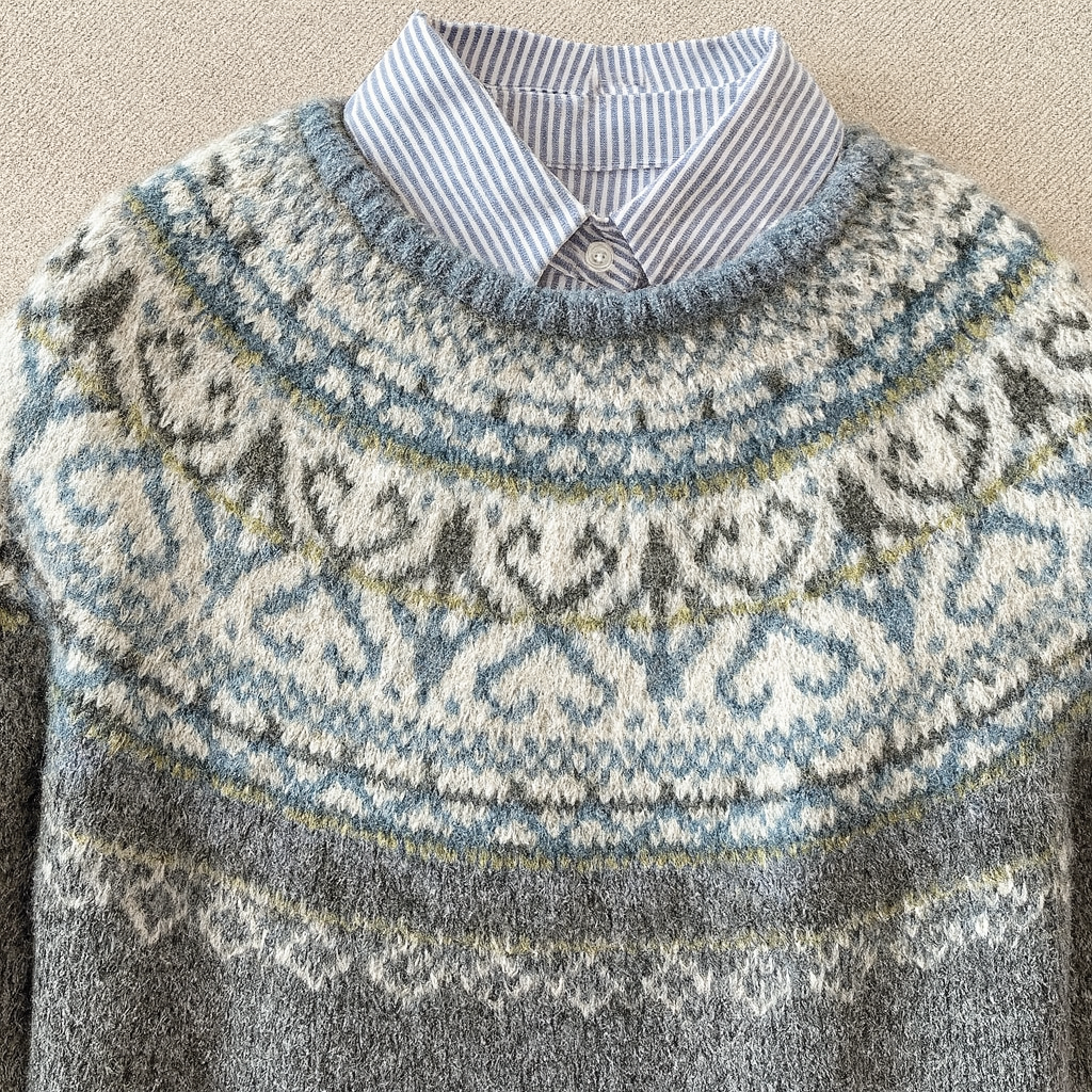 Nordic Fair Isle yoke jumper in brushed knit with crew neck - view 2