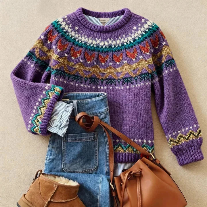 Nordic Fair Isle yoke jumper in brushed knit with crew neck - view 4