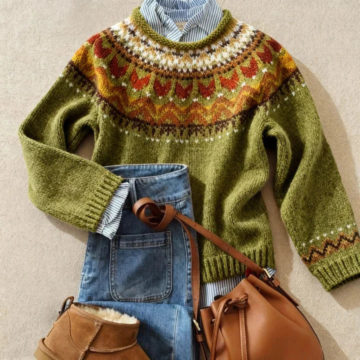 Nordic Fair Isle yoke jumper in brushed knit with crew neck - view 5