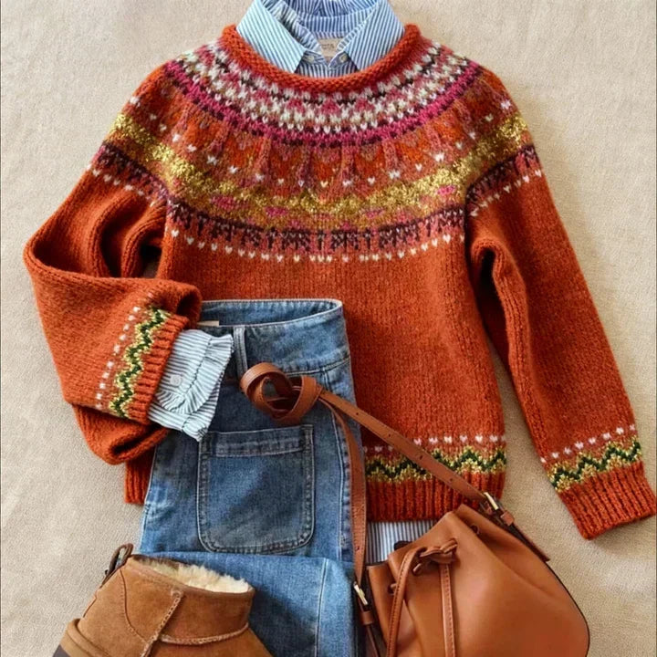 Nordic Fair Isle yoke jumper in brushed knit with crew neck - view 7