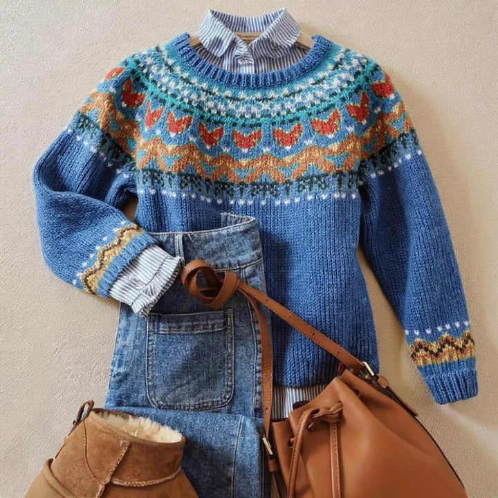 Nordic Fair Isle yoke jumper in brushed knit with crew neck - view 8