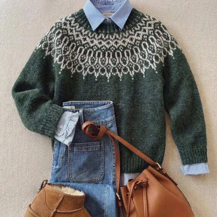 Nordic Fair Isle yoke jumper in brushed knit with crew neck - view 9