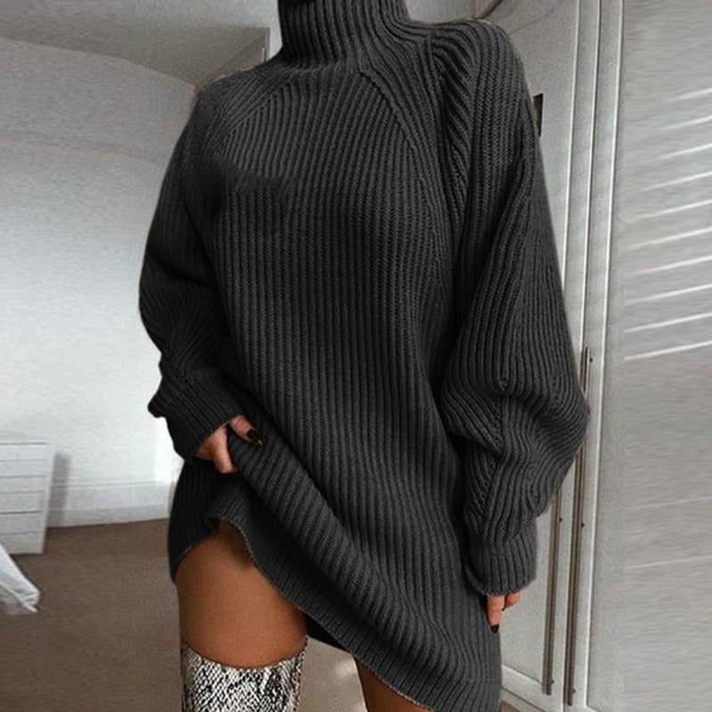 Amelia | Women's Turtleneck Jumper Dress | Ribbed Knit