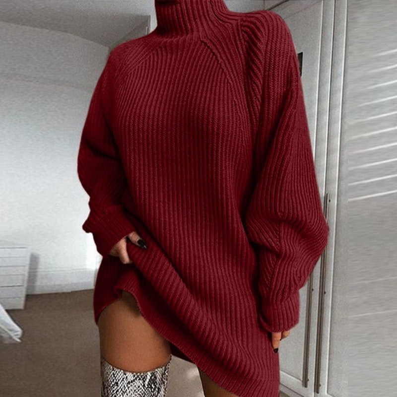 Amelia | Women's Turtleneck Jumper Dress | Ribbed Knit