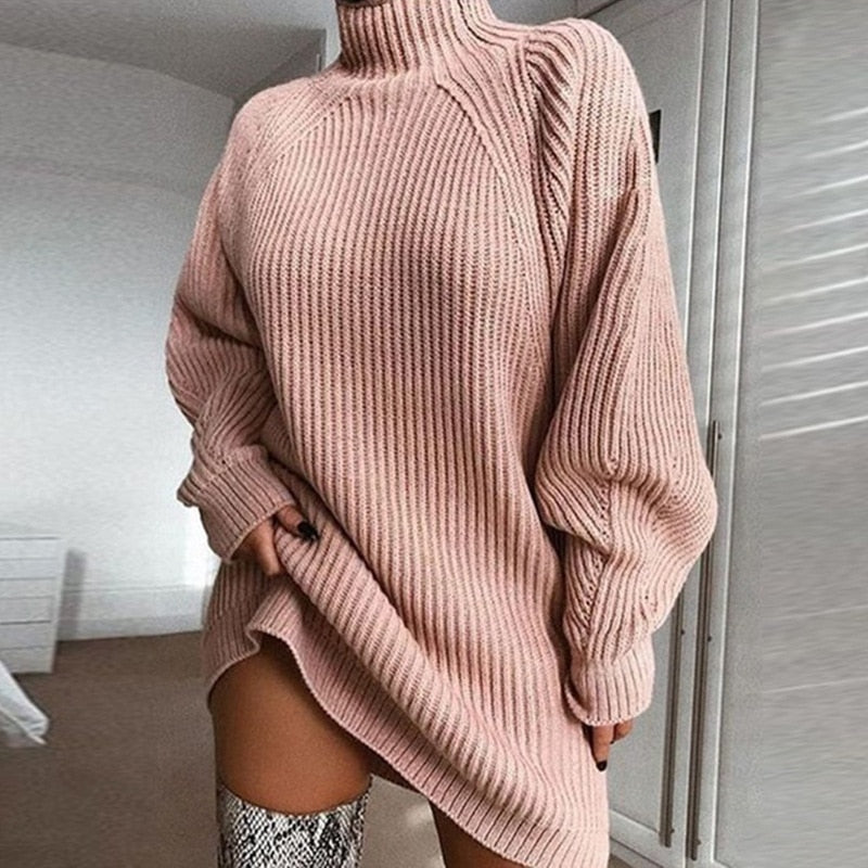 Amelia | Women's Turtleneck Jumper Dress | Ribbed Knit