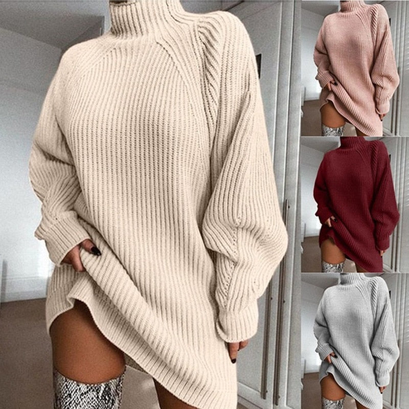 Amelia | Women's Turtleneck Jumper Dress | Ribbed Knit