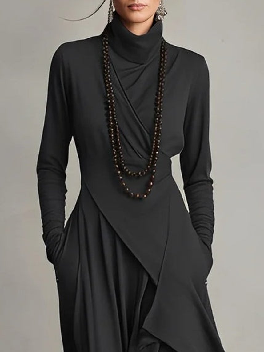 Isabella | Modern Long-Sleeved Dress with Asymmetrical Maxi Hem