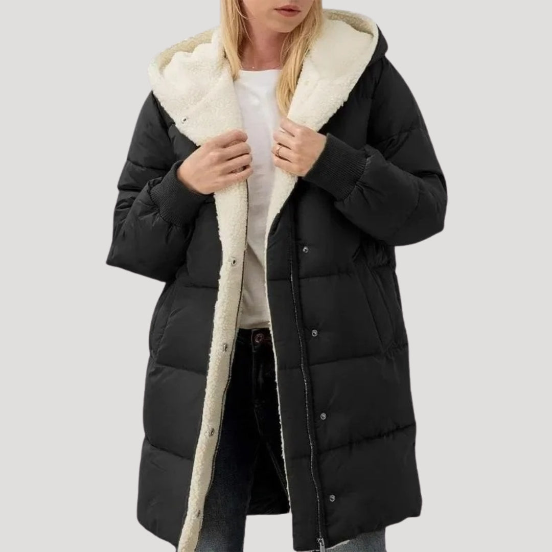 Dulcie hooded longline puffer jacket - front view
