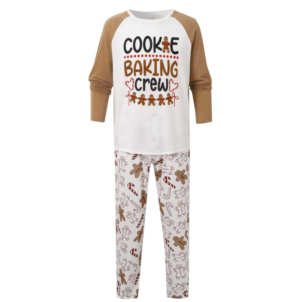 Matching family Christmas pyjamas with Cookie Baking Crew slogan top and gingerbread print trousers - view 4