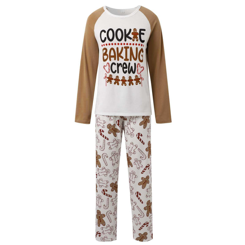 Matching family Christmas pyjamas with Cookie Baking Crew slogan top and gingerbread print trousers - view 5