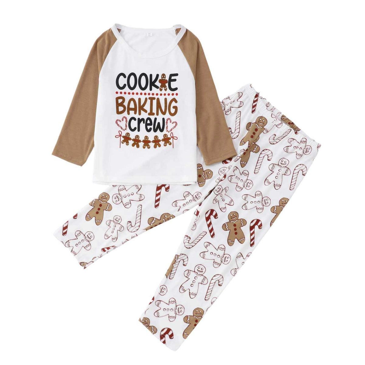 Matching family Christmas pyjamas with Cookie Baking Crew slogan top and gingerbread print trousers - view 6