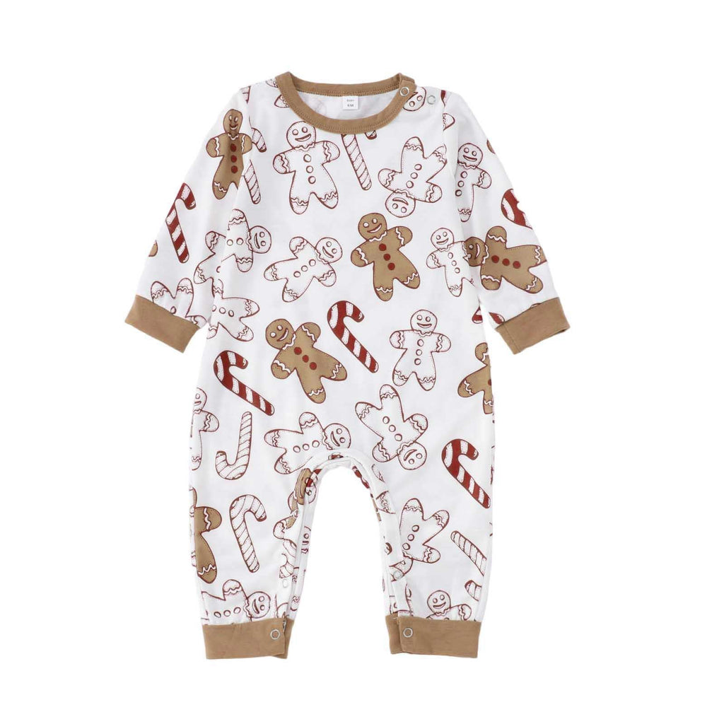 Matching family Christmas pyjamas with Cookie Baking Crew slogan top and gingerbread print trousers - view 7