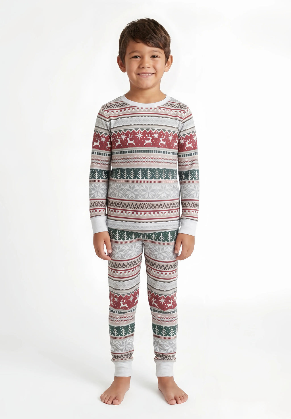 Family wearing matching Fair Isle reindeer print Christmas pyjamas - view 10