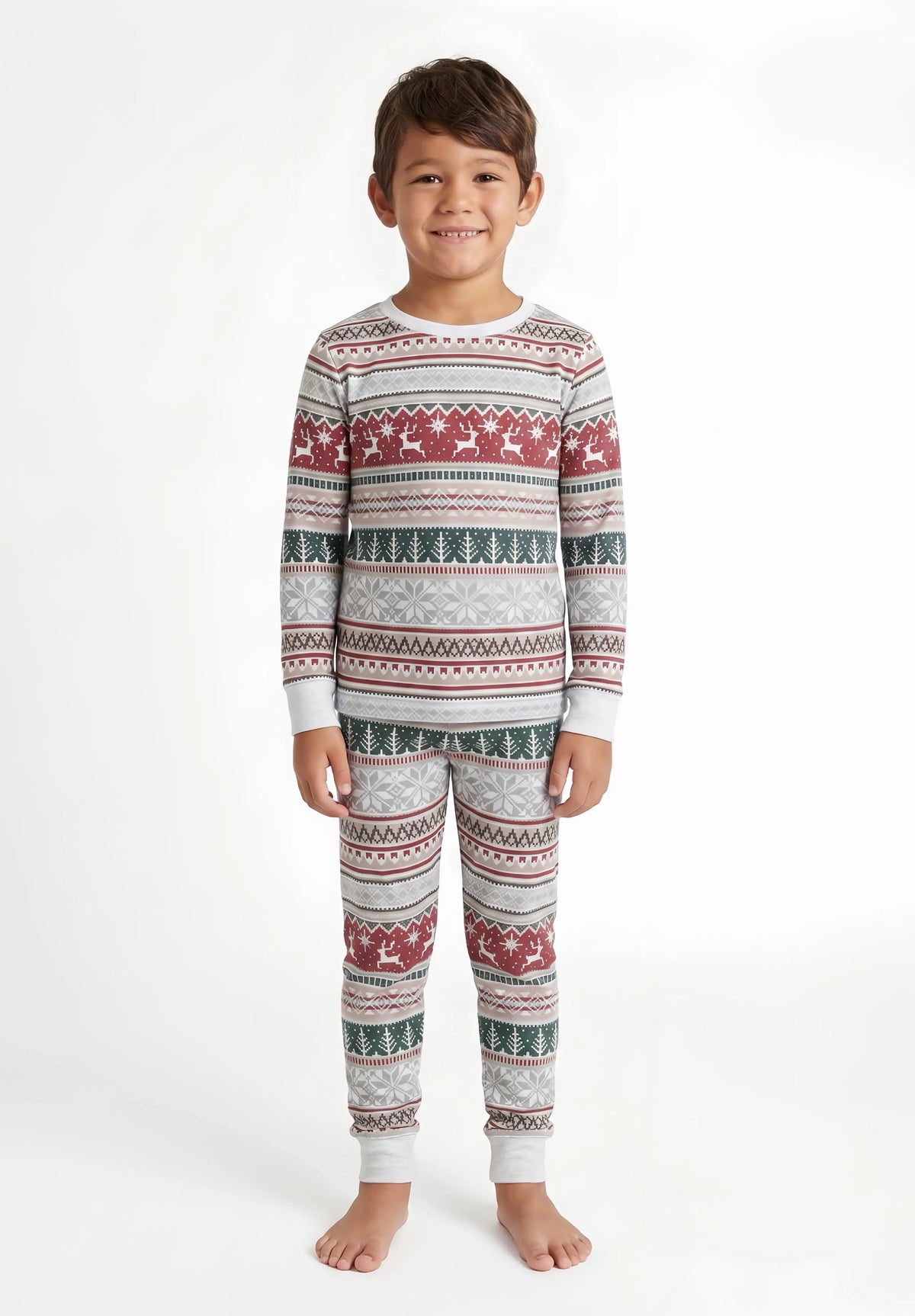 Family wearing matching Fair Isle reindeer print Christmas pyjamas - view 10