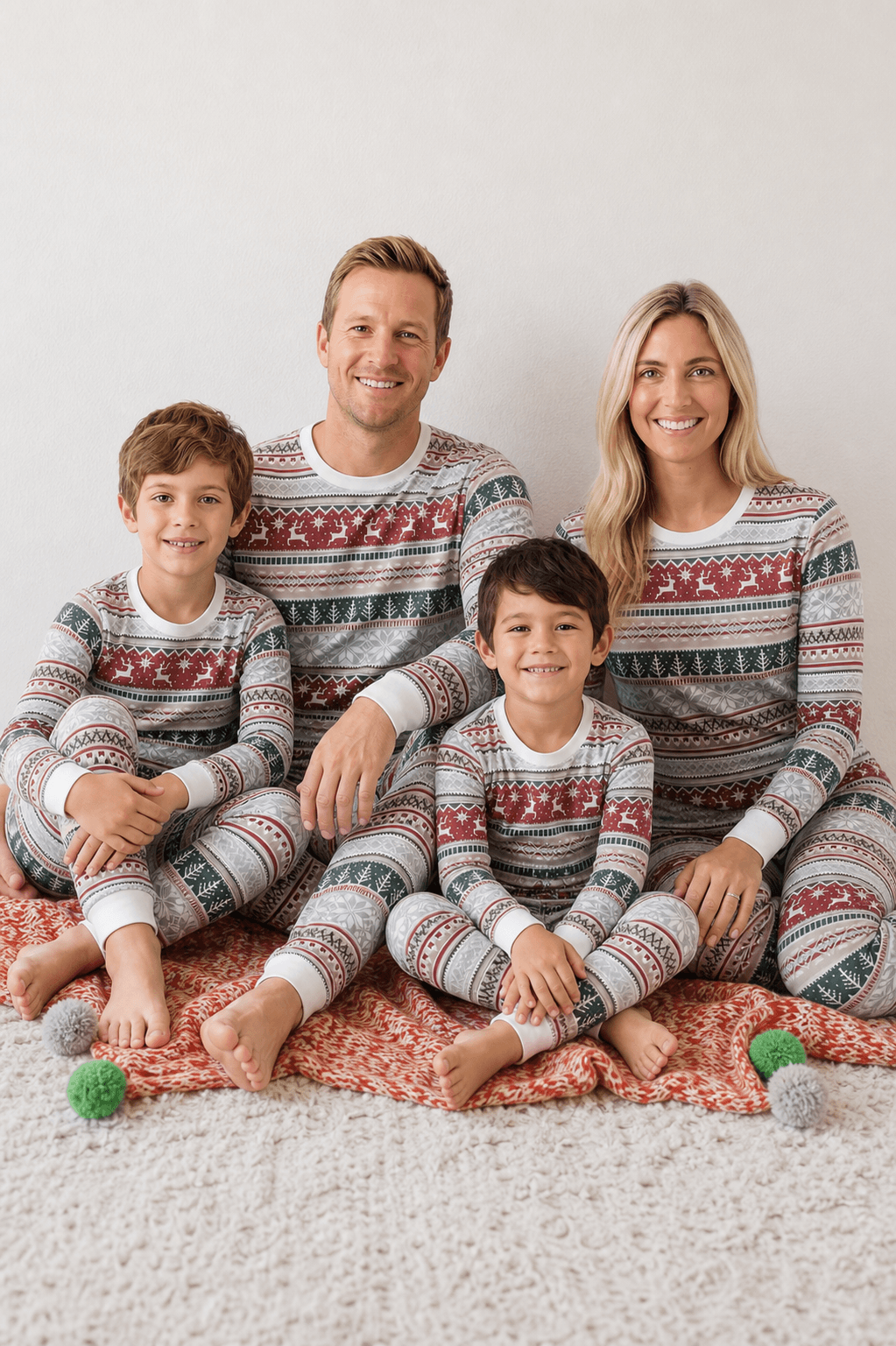 Family wearing matching Fair Isle reindeer print Christmas pyjamas - view 3