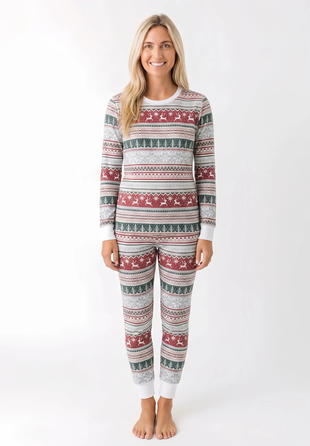 Family wearing matching Fair Isle reindeer print Christmas pyjamas - view 7