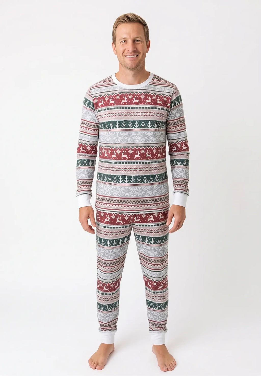 Family wearing matching Fair Isle reindeer print Christmas pyjamas - view 8