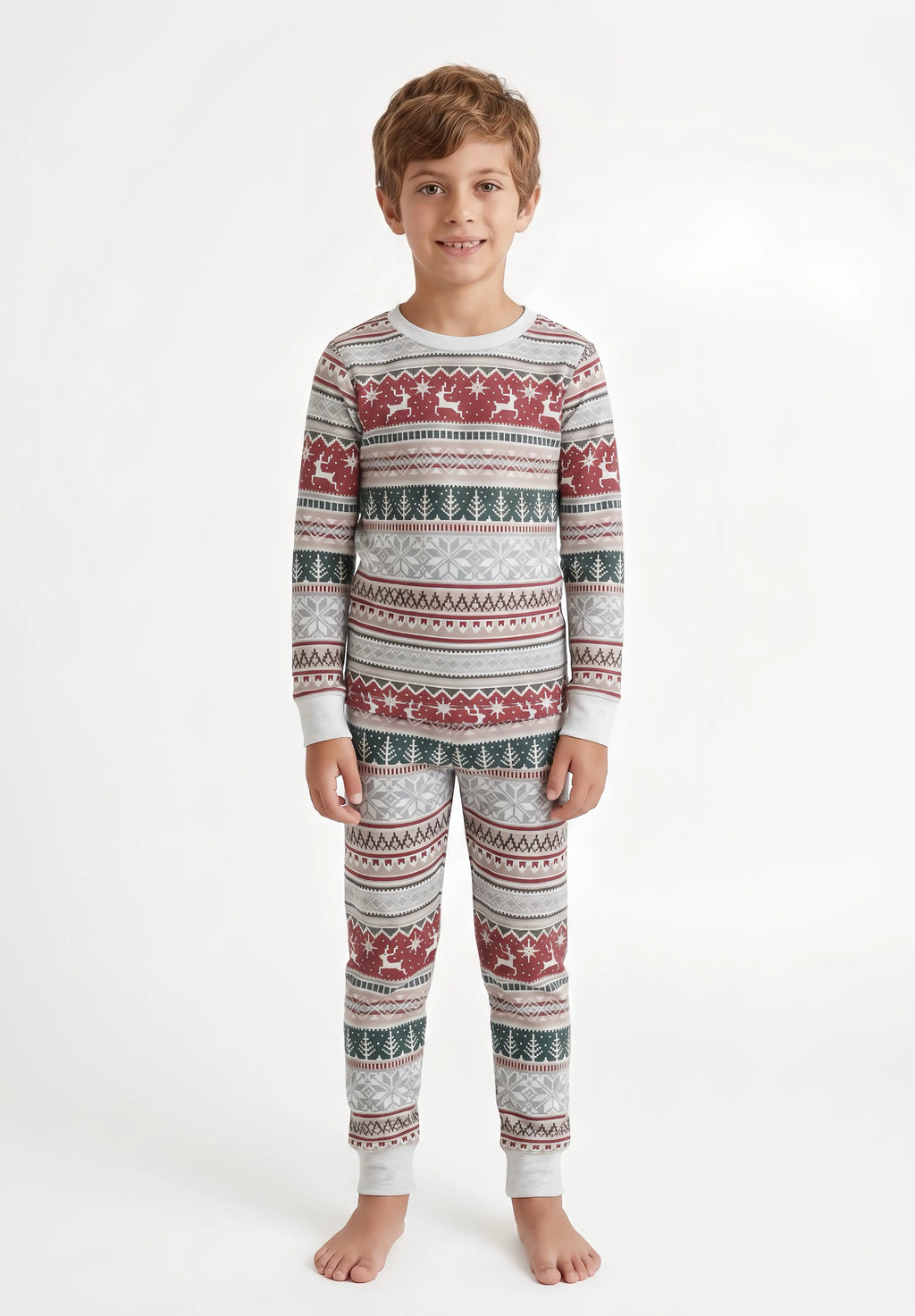 Family wearing matching Fair Isle reindeer print Christmas pyjamas - view 9
