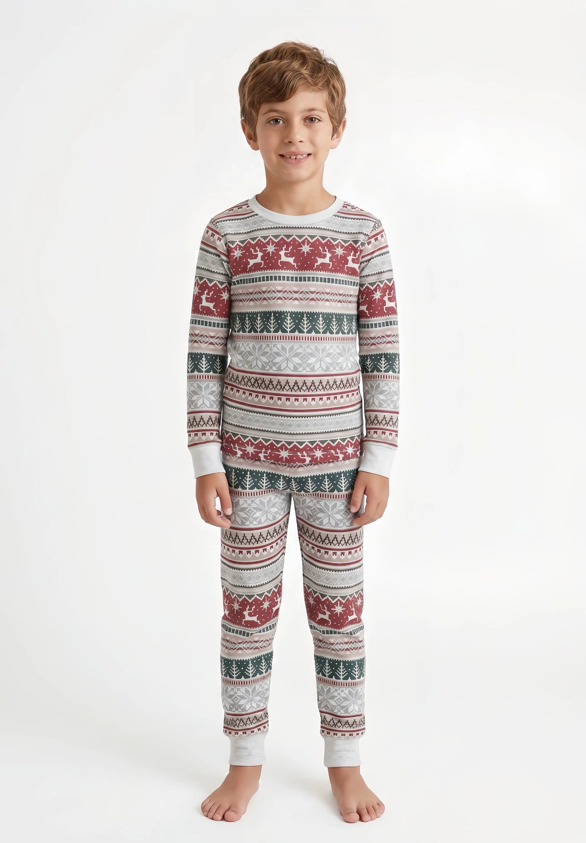 Family wearing matching Fair Isle reindeer print Christmas pyjamas - view 9