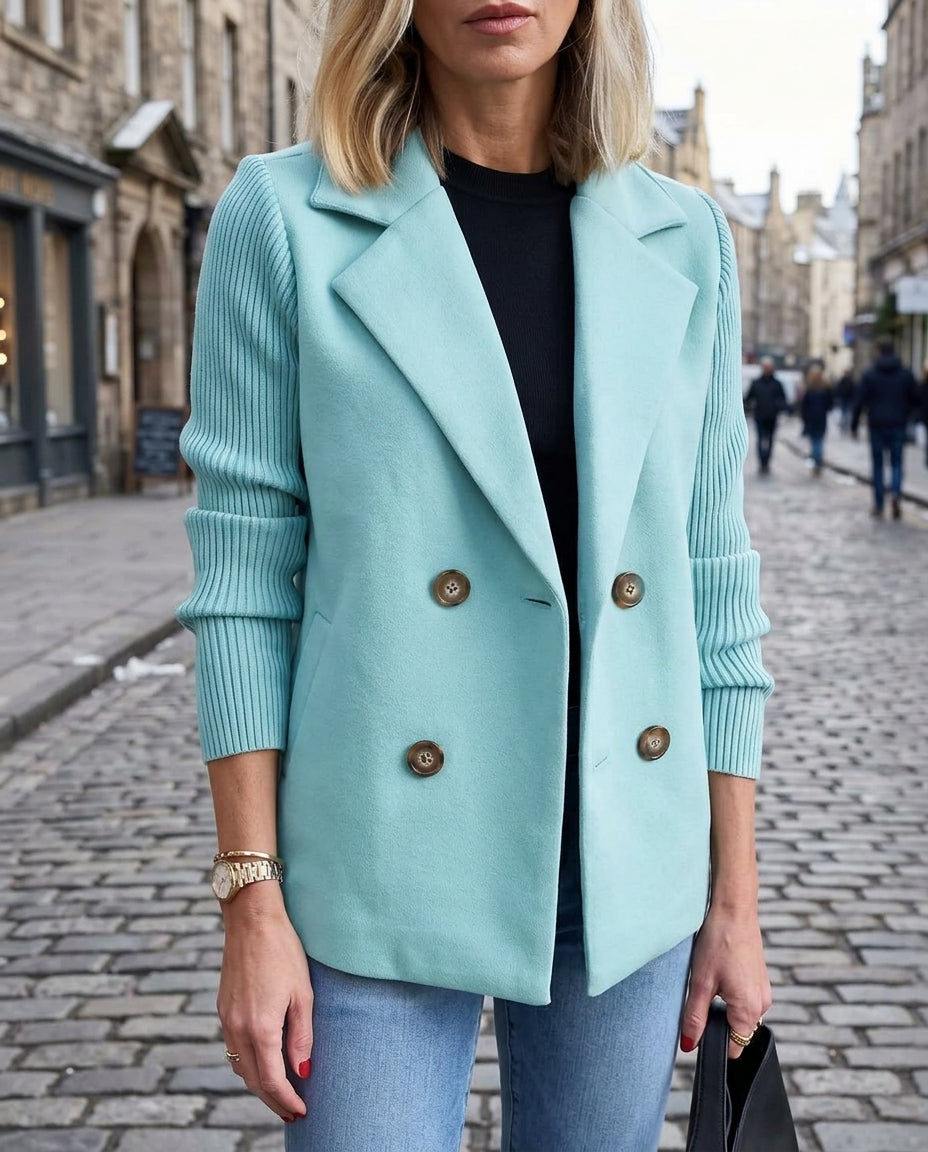 Sylvia contrast knit sleeve blazer - front view