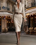Hilda belted slim fit jumper dress - front view